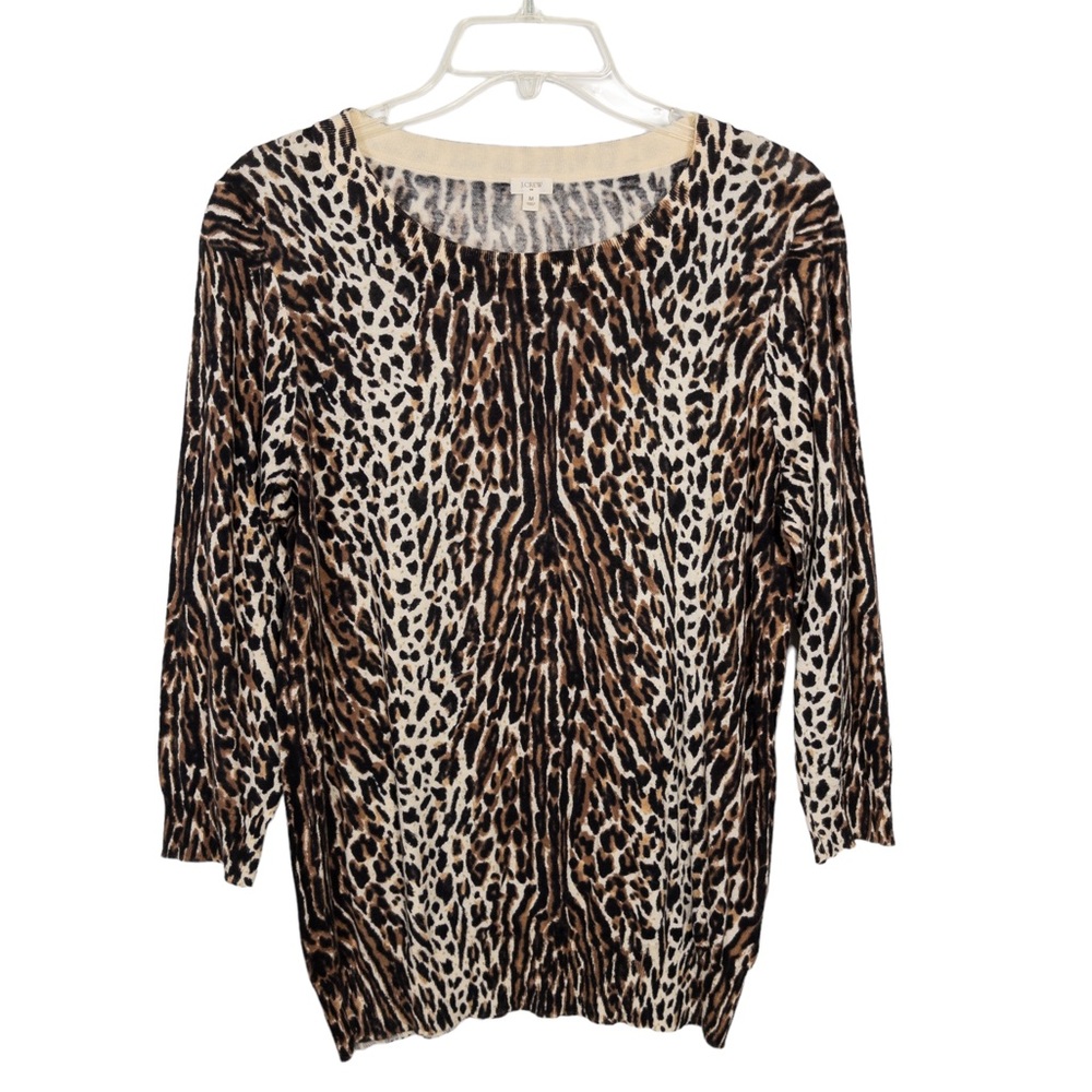J.Crew Factory Sweater Knit Top Leopard Animal Print 3/4 Sleeve Sz M